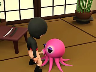 Ninja and OctoGirl Octopus Japanese 3D Hentai t. Cartoon blowjob